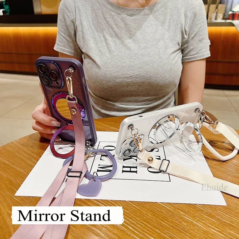 حافظة بحزام حريري لهاتف آيفون 17 16 15 14 11 12 13 Pro Max XS Plus 16E غطاء ناعم بحبل كروس شفاف