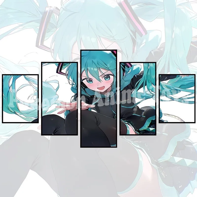 5pcs/set Virtual Idol H-Hatsunes M-Miku Canvas Poster Modern Art Mural Indoor Bedroom Bedside Display Combination Painting