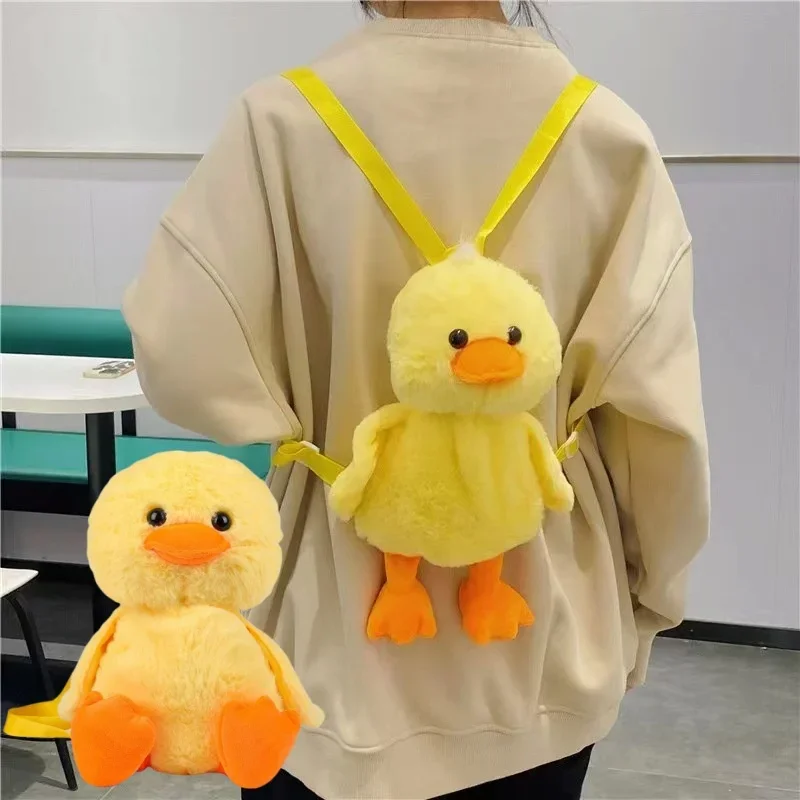 33cm Small Yellow Duck Plush Backpack Kawaii Stuffed Animal Duck Bag Cartoon Cute Soft Schoolbag Girls Children's Day Gifts