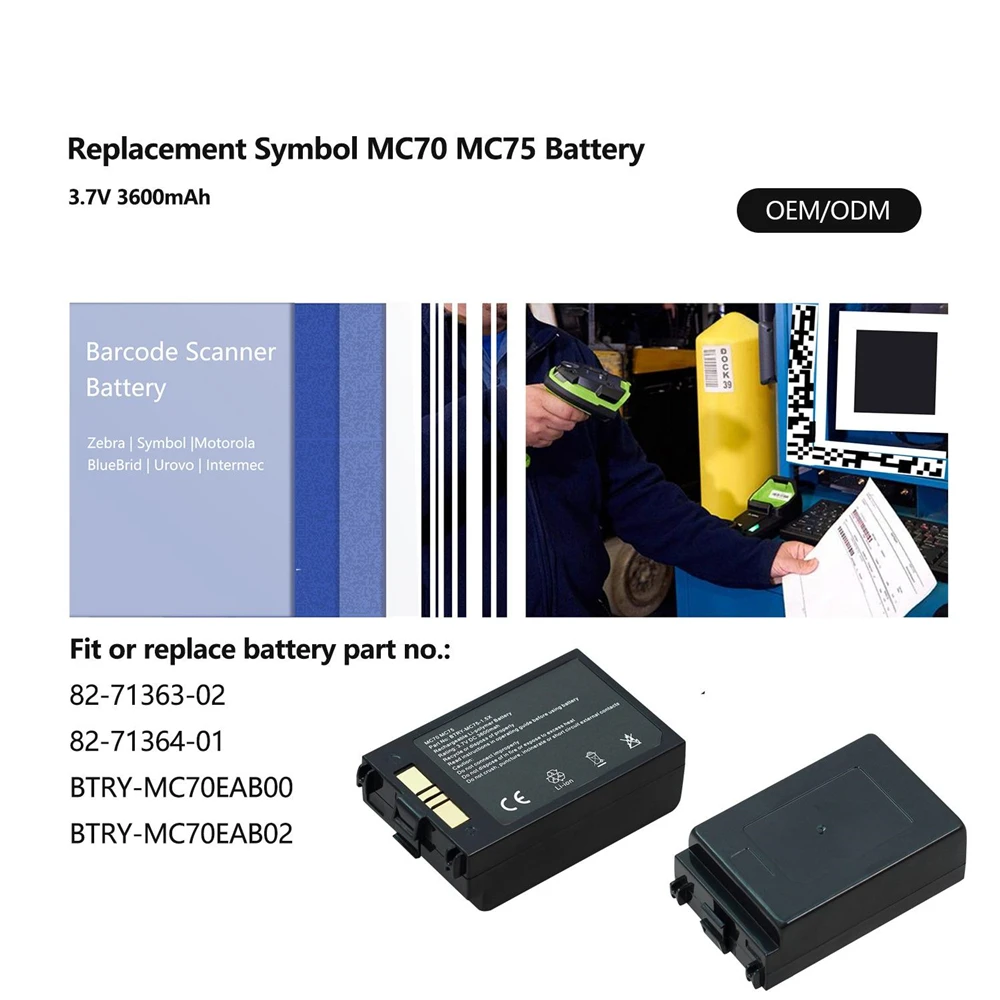 For Zebra For Symbol MC70 MC75 MC7090 MC7094 3.7V 3600mAh Long-Lasting Li-ion Battery for Barcode Scanners: Efficient and Reliab