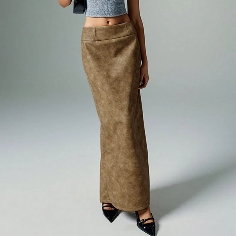 New Summer Skirt Women Solid Sexy Split Female Maxi Skirt American Retro Fashion Elegant Skirt Casual Slim Versatile Clothing