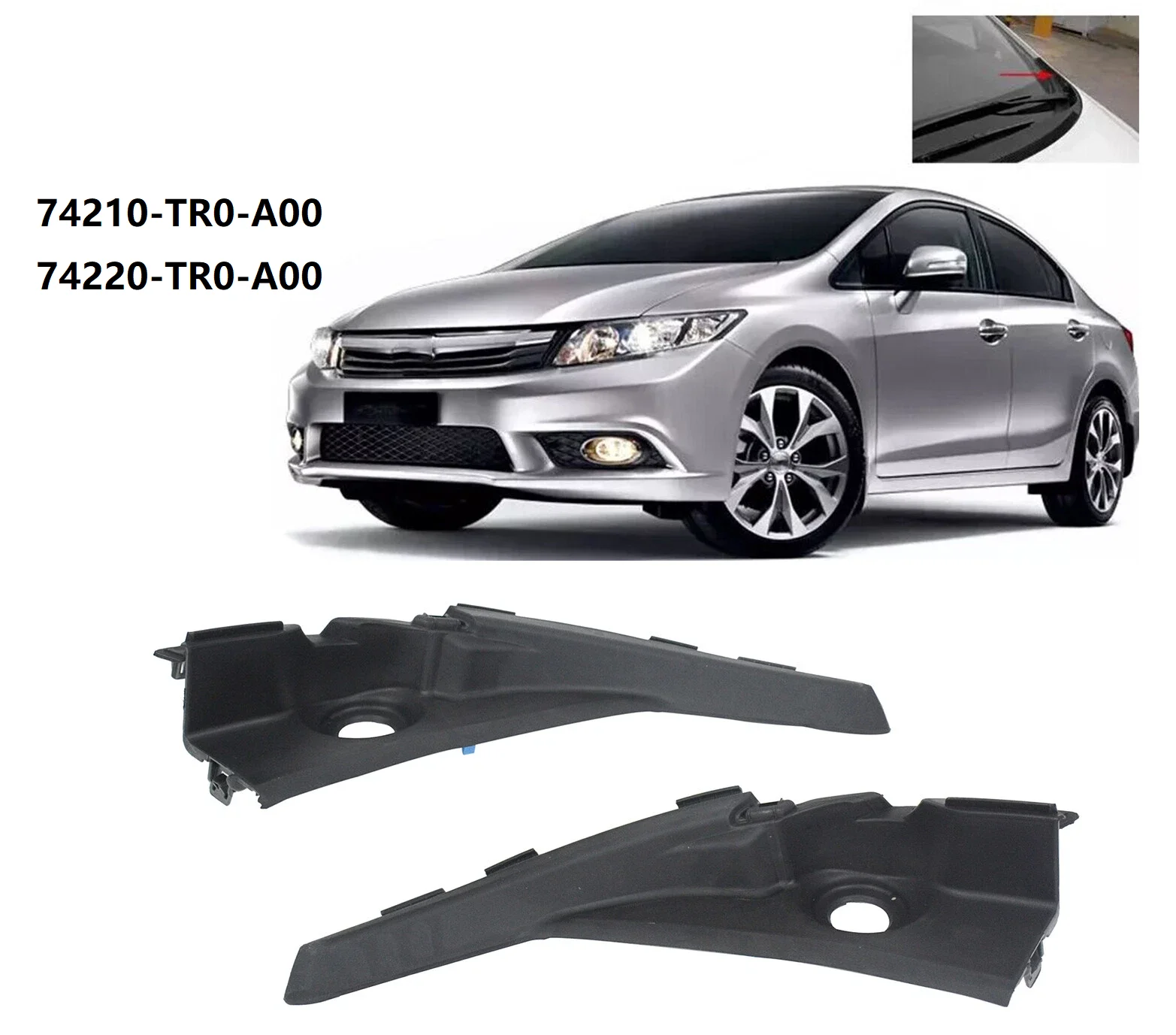 1Pair Front Cowl Top Windshield Wiper Motor Cover For HONDA Civic 2012-2015 Side Grille 74210 TR0 A00 74220 TR0 A00