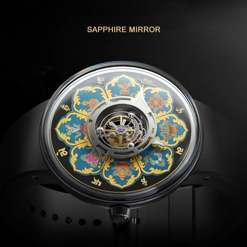 CRONUSART Men Tourbillon Watch 43mm Titanium Case Mechanical Wristwatch Luminous Tangka Enamel Dial Sapphire Mirror Skeleton