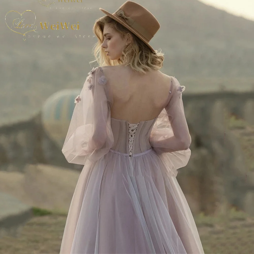 Платье Женское Taro Paars Avondjurken Sweetheart Lange Lantaarn Mouwen Вечернее Платье Люкс 2022 Bloem Applique Prom Dress