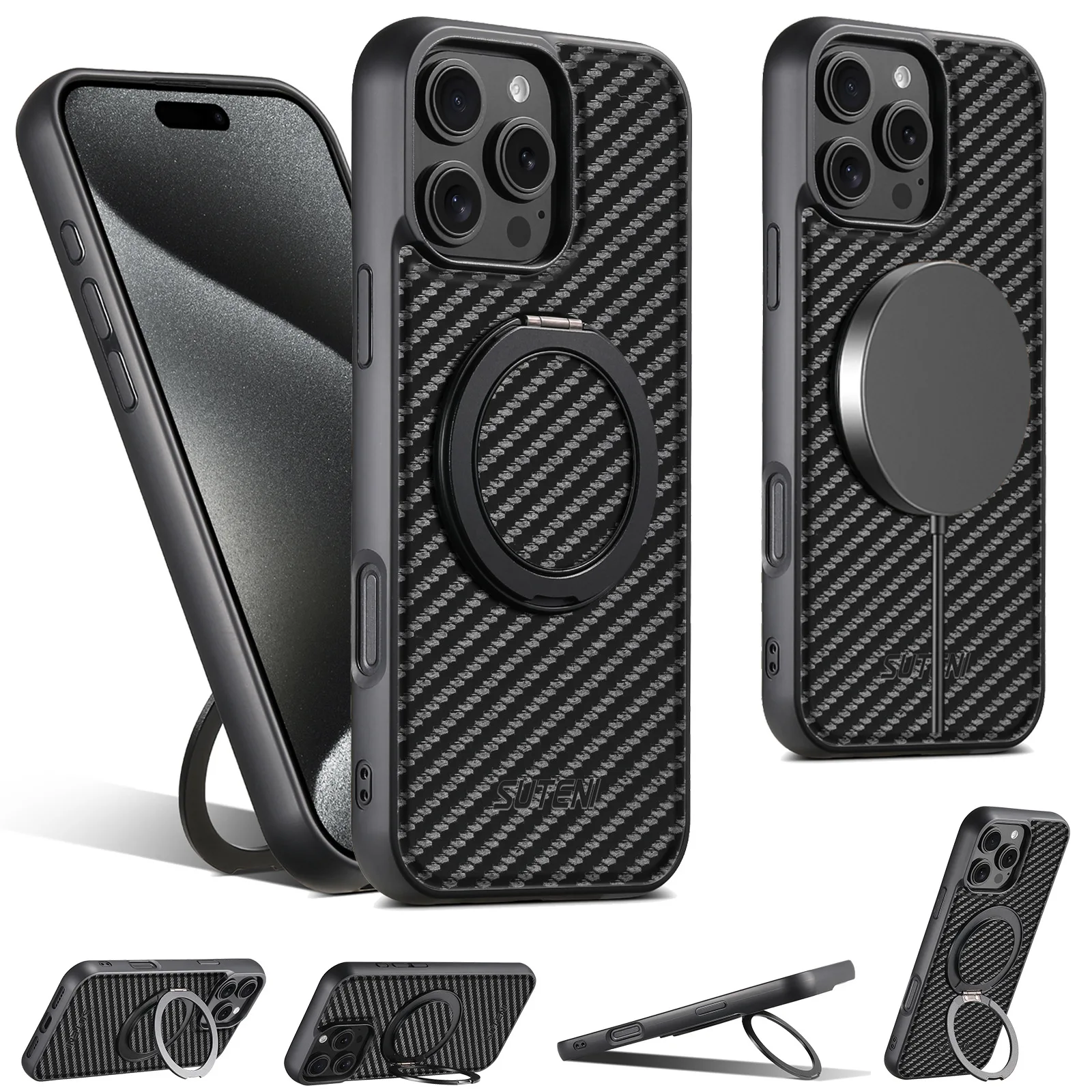 

case for 17 16 15 14 13 12 pro max 360° rotating bracket ring buckle leather cover magnetic Wireless Charging WIth Kickstand