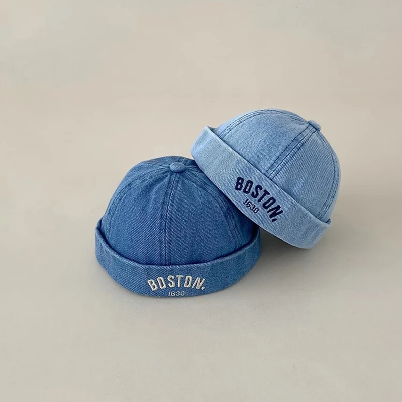 Koreaanse Denim Meloen Capfor Baby Hip Hop Brief Geborduurde Randloze Hoed Verstelbare Kids Verhuurder Hoeden Retro Dome Docker Mutsen