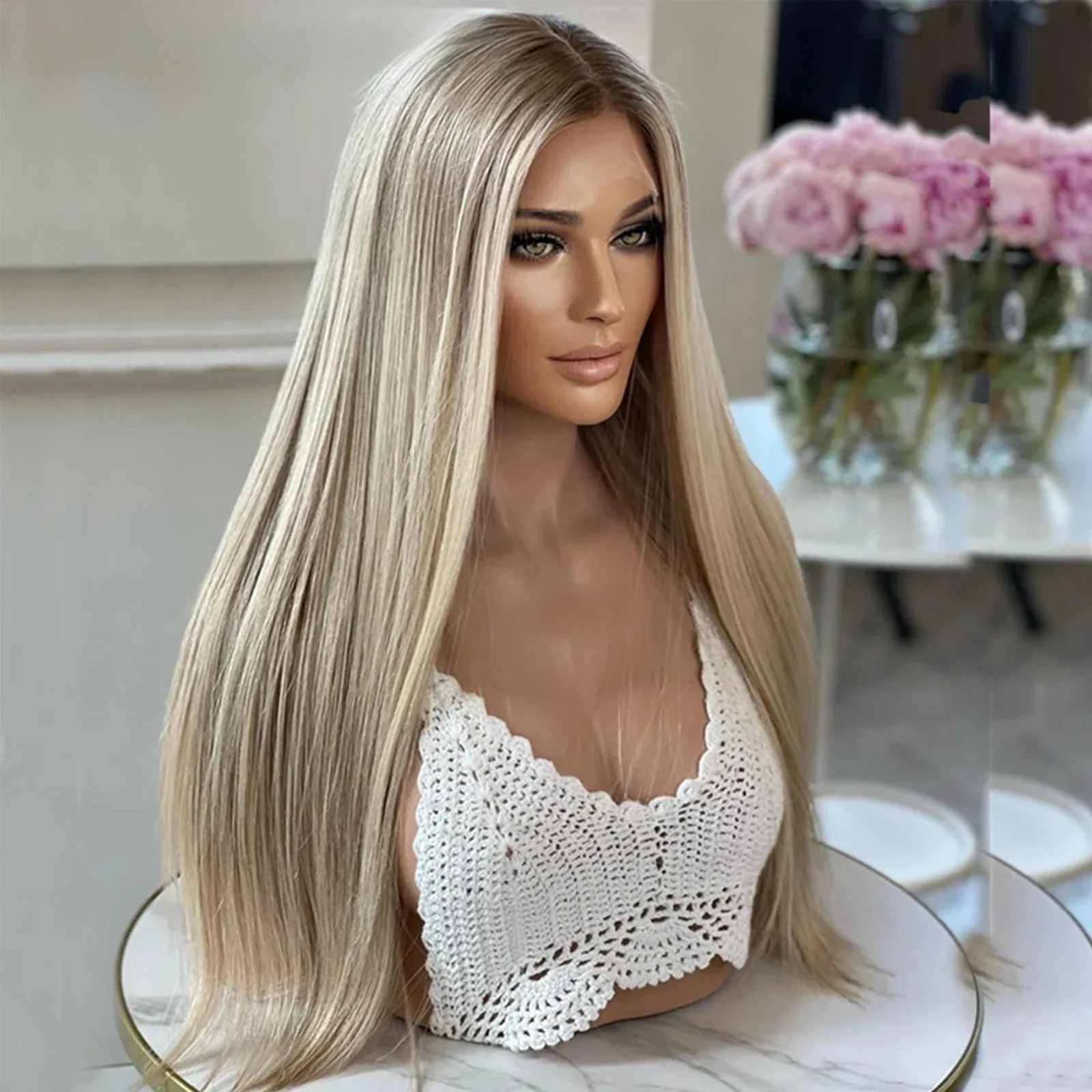 أومبير الرماد شقراء الدانتيل شعر مستعار أمامي العظام مستقيم الدانتيل الباروكات الأمامية شعر مستعار اصطناعي جودة عالية الاستخدام اليومي البلاتين الباروكات تأثيري الطرف