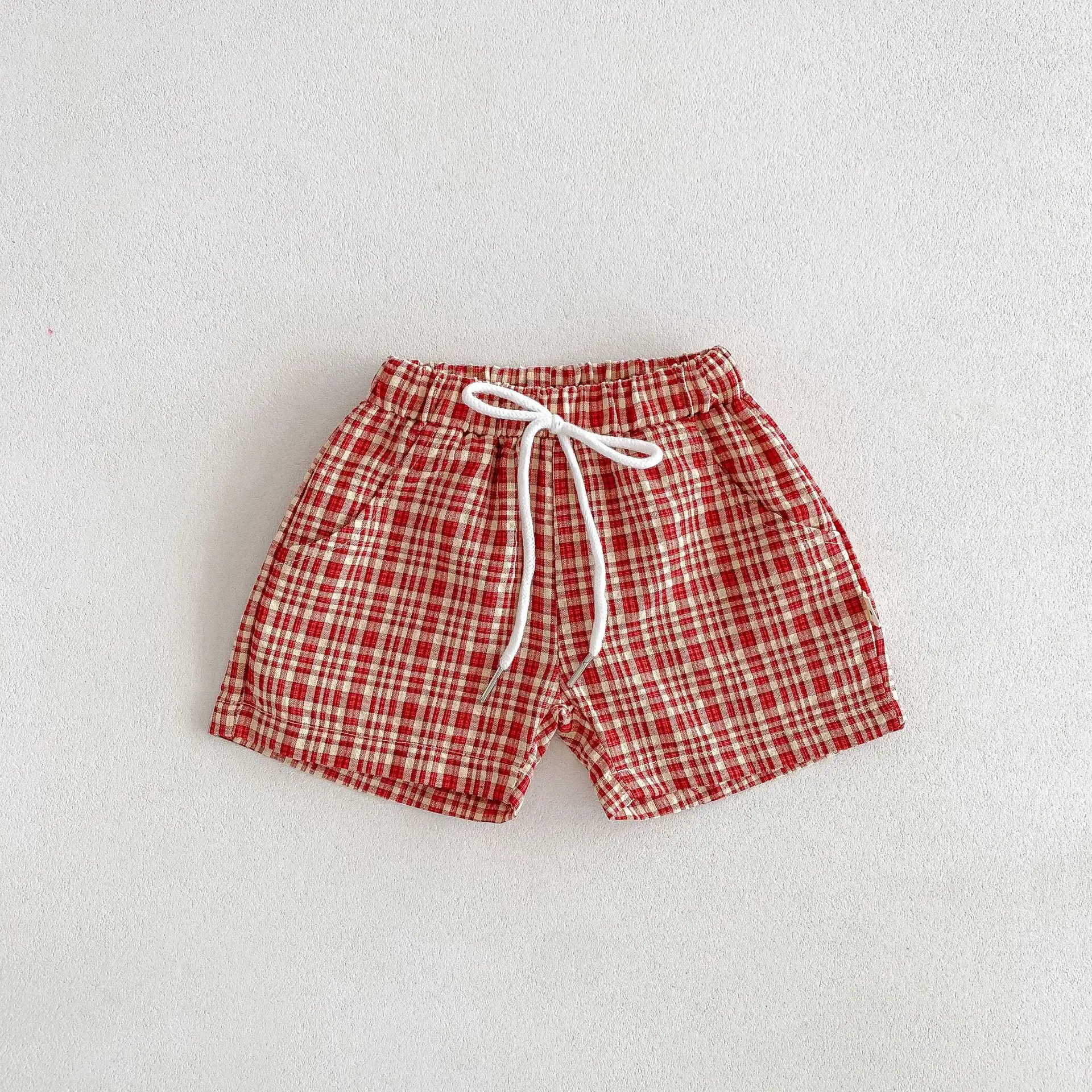 Kids Pants Korean Boys Girls Baby Summer New Lattice Versatile Shorts Causal Thin Shorts Elastic Waist 2024 Simple Fashion