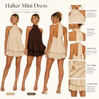 Womens Summer Dresses Halter Tie Mini Dress With Built-in Shorts, Chiffon Elegant A-Line Backless Sundress - Image 7