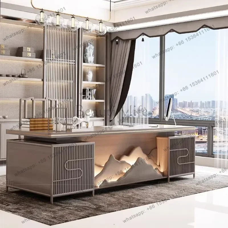 LD Light Luxury Designer Office Desk Long Straight Art Designer Secretary Office Desk High End Designer Schreibtisch Furniture