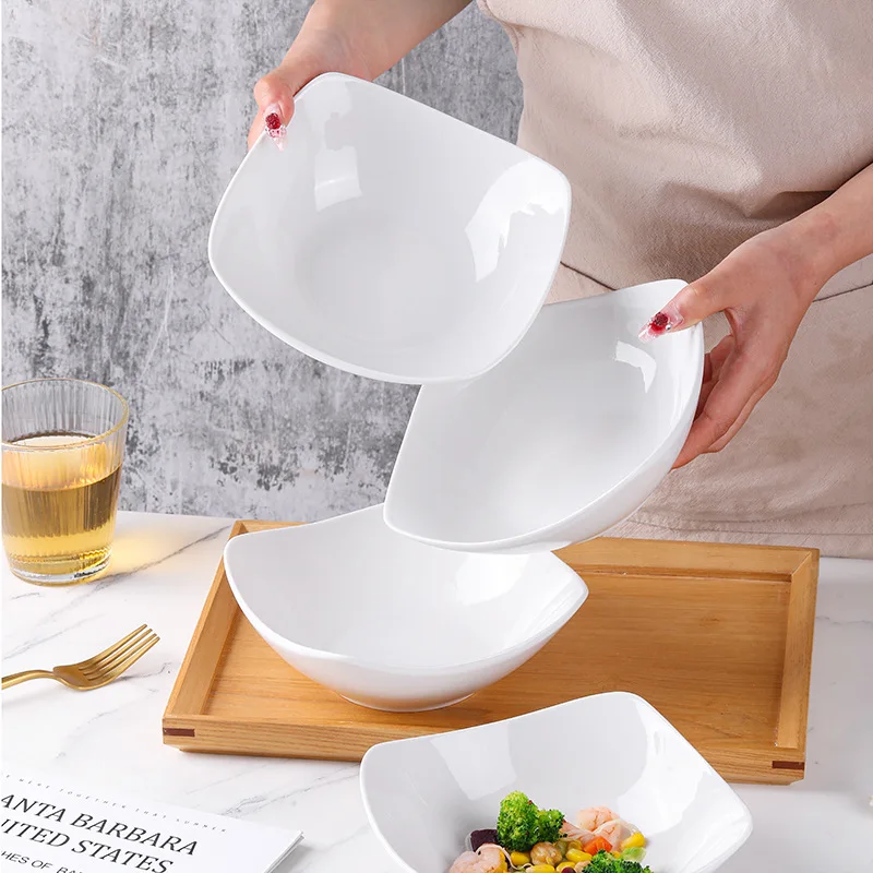 1/2/4 Pack Nordic Ins Ceramic Serving Dish, 8 Inch Four-Corner Footed Bowl, Minimalist Plate for Cold Dishes Soup Salad