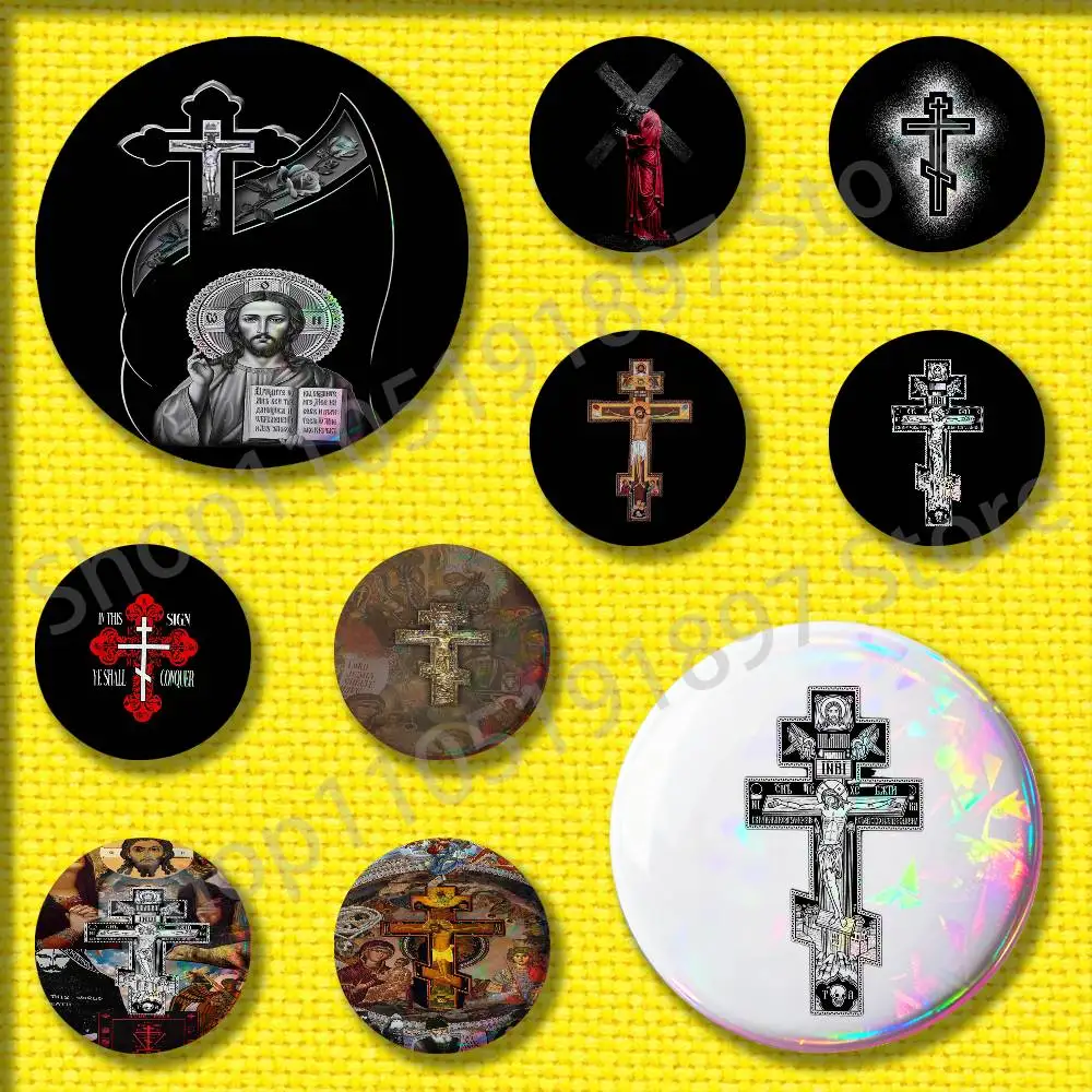 

Orthodox Church Cross Jesus God Badges 25mm 75mm 44mm 58mm 32mm Round Pin Brooch Adornment Backpack Souvenir Cosplay Gift