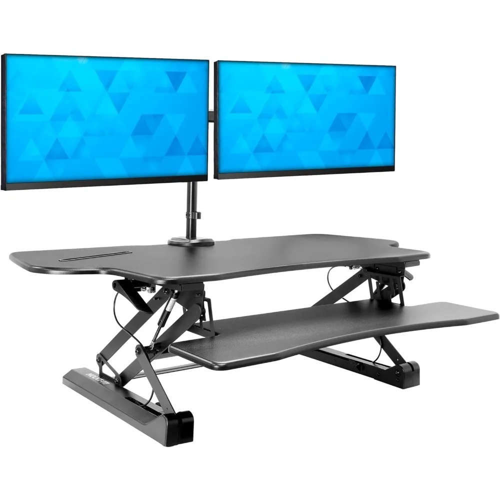 

Mount-It! Standing Desk Converter Height Adjustable 47" Extra Large Wide Stand Up Desk Riser, Dual Monitor Arm Mounts, Stand Up