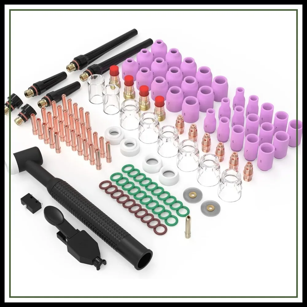 

123 Pcs TIG Welding Torch Kit - Alumina Nozzle, Collets, Stubby Gas Lens #12 Heatproof Glass Cup, Consumables for WP-17/18/26