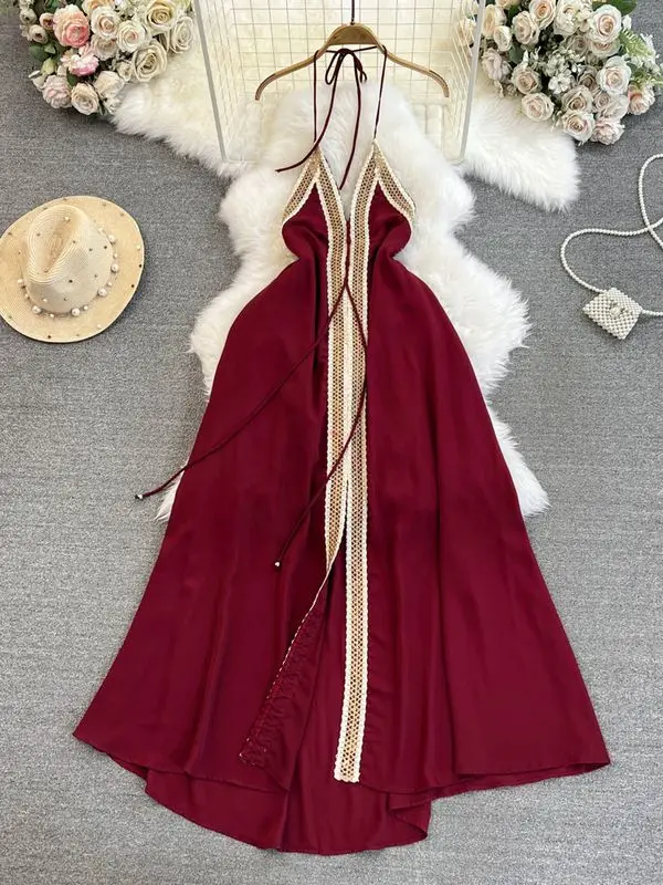 

Summer Dress Women New High-end Designed Niche Advanced Temperature Hanging Neck Backless Waist-retracted Slimming Dress