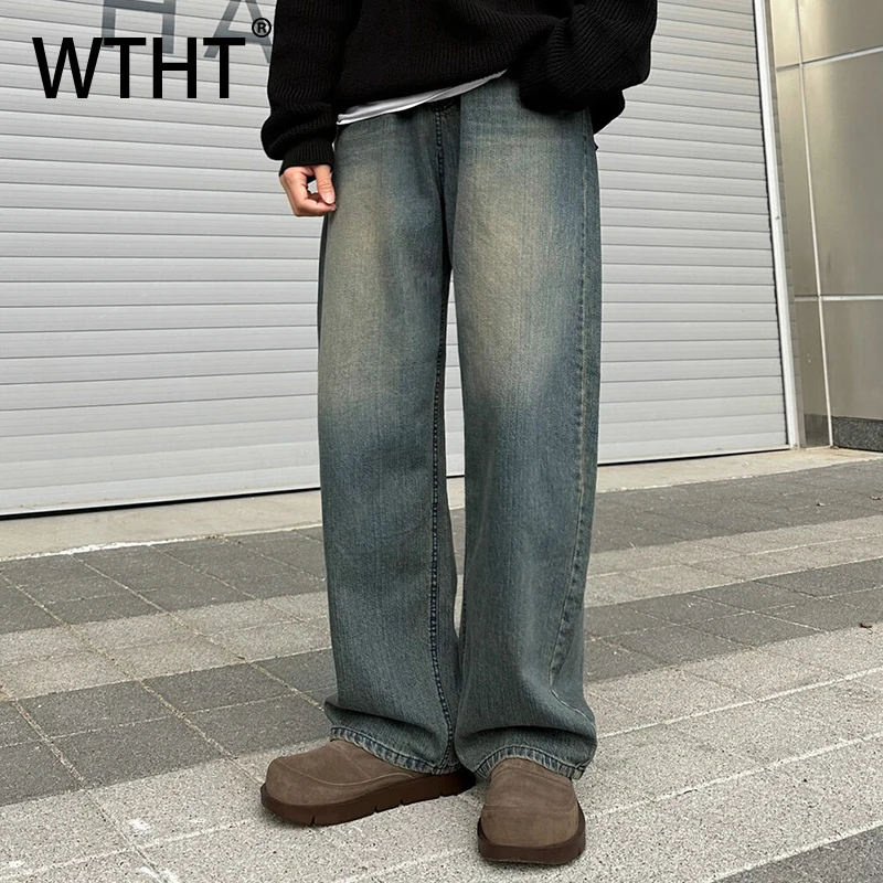 

WTHT fashion men's wash high street do old denim pants trendy high-waisted straight loose jeans male 2025 winter 2A2487
