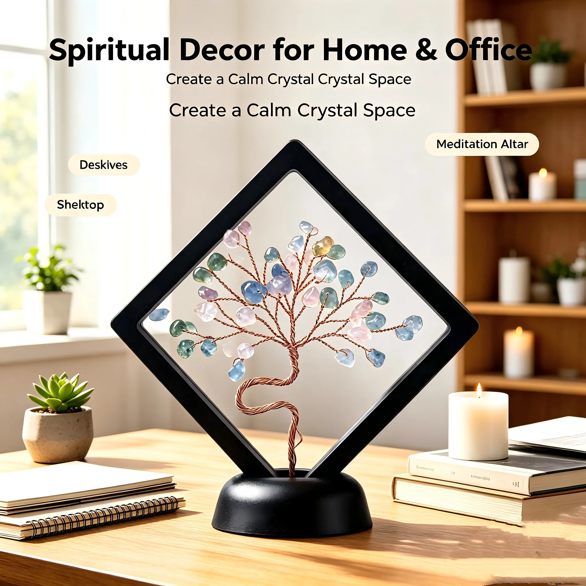 Natural Crystal Tree of Life Handmade Gemstone Money Tree with Copper Wire Healing Crystal Desktop Figurine for Home Office Deco