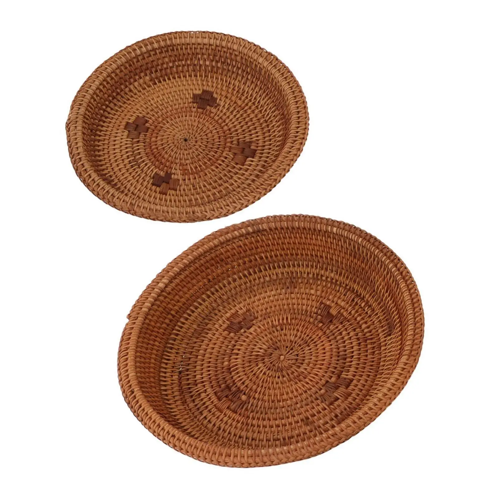 Handwoven Rattan Serving Basket - Unique Round Design for living Room, Multi-Functional Storage Solution