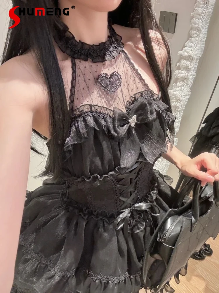 

Original Summer Lolita Sling Dress Jsk Summer Women's Sweet Cute Bow Lace Halter Off-Shoulder Sexy Mini Party Dresses Vestidos