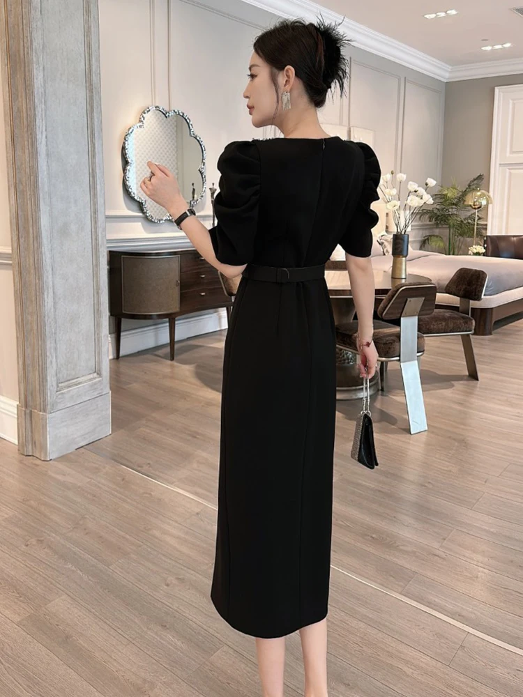 ZJYT luksusowe koraliki czerwone imprezy specjalne imprezy sukienki dla kobiet na wieczorny bal Midi Vestido Fiesta eleganckie kwadratowy kołnierzyk fioletowe