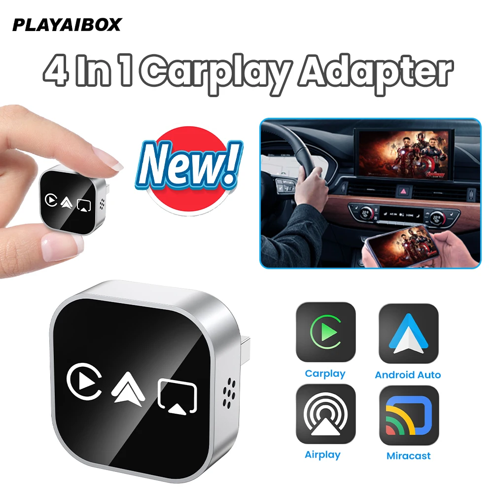 Adapter 4 w 1 Carplay Android Auto USB Dongle Mirror Link Screen Plug&Play Inteligentny System Samochodowy dla Apple i Android