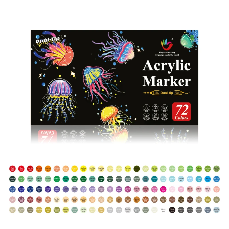 72-color Double-headed Acrylic Marker Water-based Stackable Color for Stone Glass Ceramic Plastic Wood Hand-painted DIY Graffiti