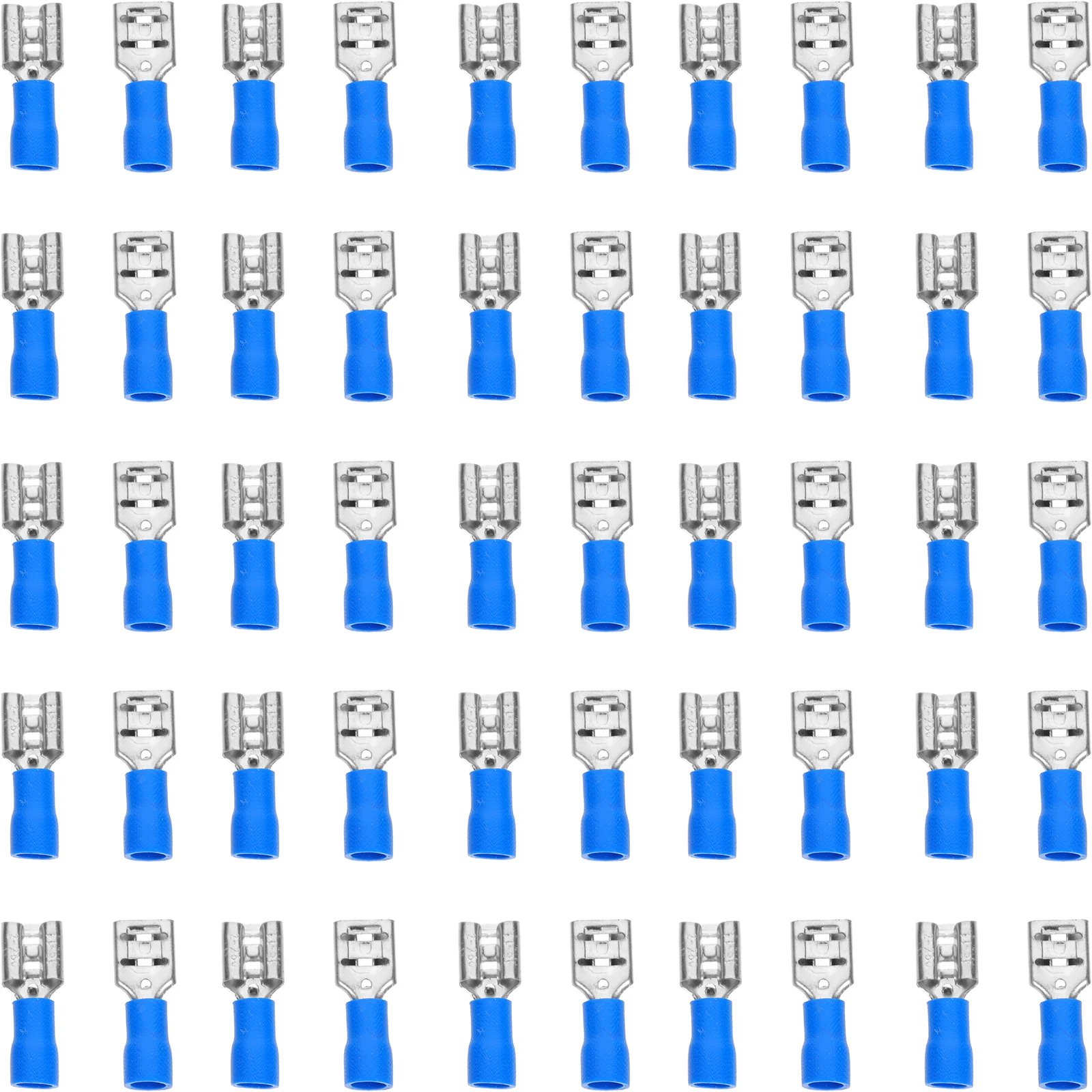 100 Pcs Insulated Terminal Electrical Crimp Connectors Terminals Quick Disconnect Spade Semi-Insulated Splice End Wire Blue