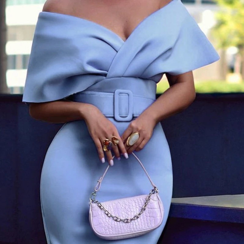 فستان أنيق بكتف واحد باللون الأزرق للنساء، فستان حفلات مثير وأنيق بخصر مرتفع وسحاب وأكمام قصيرة، تصميم عملي لفترة الاستراحة