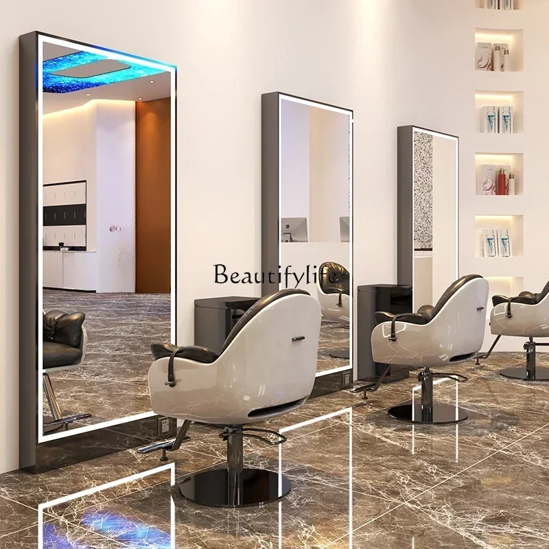 

ld 30Stainless Steel Single-Sided Floor Mirror with Light Barber Shop Mirror