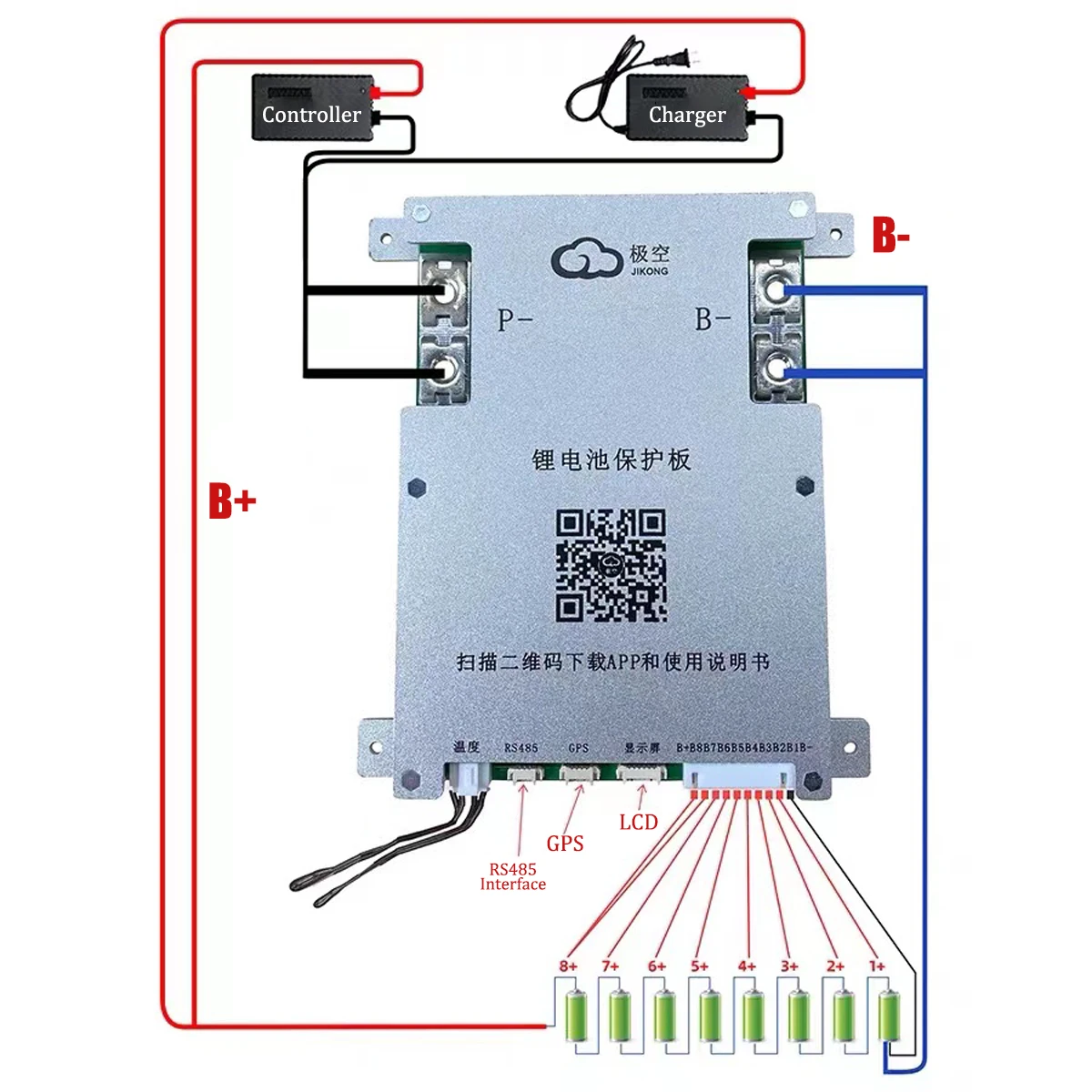 JK BMS JK-B1A8S20P 8S 200A Smart 1A Active Balance 18650 Lifepo4 Battery 4S 12V 5S 6S 7S 24V Li-ion LTO RS485 Camping Home Ebike