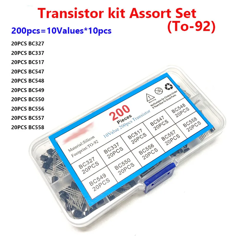 TO-92 200 pz = 10 valori * 10 pz kit Transistor Assort Set PNP NPN transtort BC327 BC337 BC517 BC547 BC548 BC549 BC550 BC556 Mix