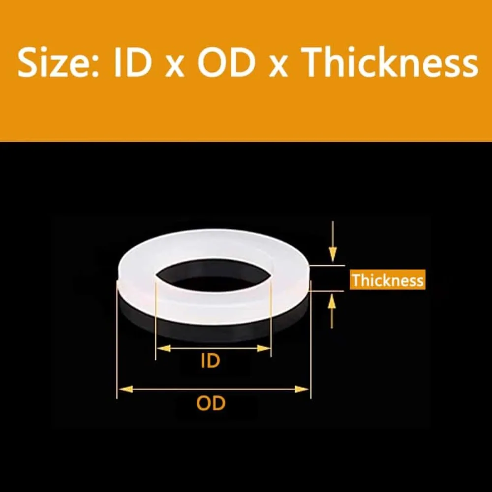 2mm to 20mm Silicone Flat Gasket White & Black, Waterproof High Temp O Ring Seal Washer 0.3/0.5-3mm Thickness