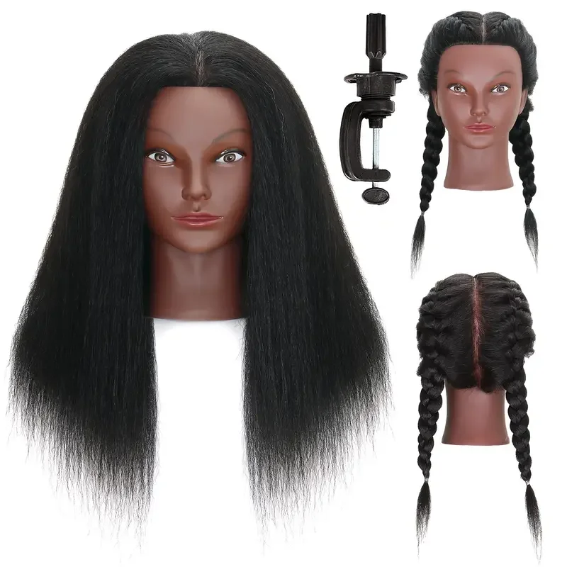 

Mannequin Head With 100% Real Human Hair 18'' Cosmetology Manikin Head For Braiding Hairdresser And Individual Table Stand