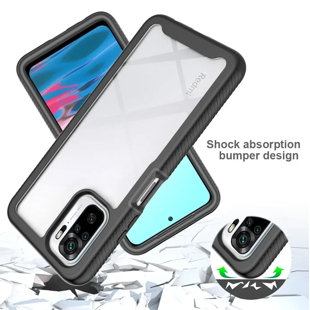 Funda híbrida de TPU/PC para Xiaomi Poco M5s Protector de pantalla incorporado 360 grados a prueba de golpes cubierta transparente para Xiaomi Poco