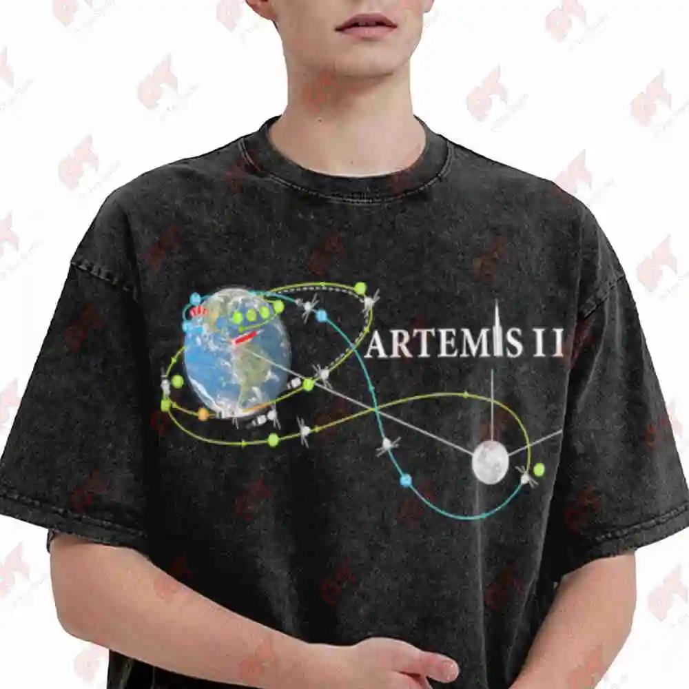 Artemis 2 Route Map SLS Rocket Launch To The Moon Vintage Washed Tee Pure Cotton T-Shirt