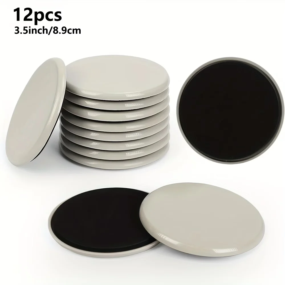12pcs Heavy Duty Furniture Sliders 8.89cm - Reusable Round Carpet Moving Pads for Easy Sofa, Bed And Wardrobe Relocation