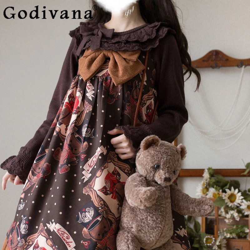 

Japanese Cute Girls Sweet Lolita Sweaters Spring and Autumn New 2025 Girl's Cute Ruffled Knitted Pullover Woman's Knitted Top