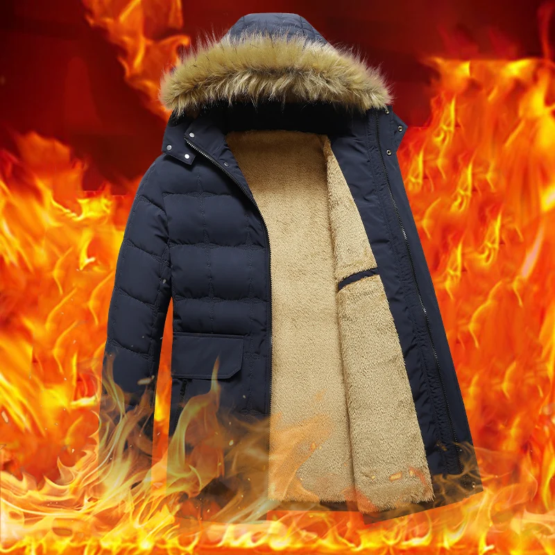 

Solid Parkas Windbreaker Hooded Coats Men Gift For Father Husband Parka Windproof Parkas New Fashion Fleece Hooded Winter Coat