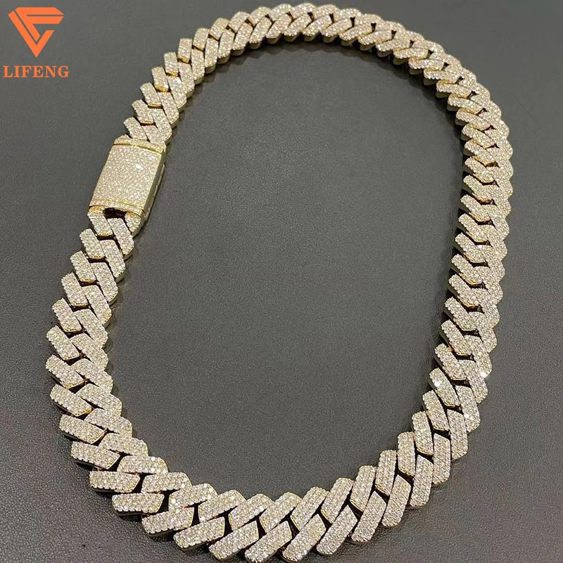 15mm Hip Hop Jewelry 925 Silver Miami Style Cuban Necklace Iced Out Moissanite Cuban Chain For Men