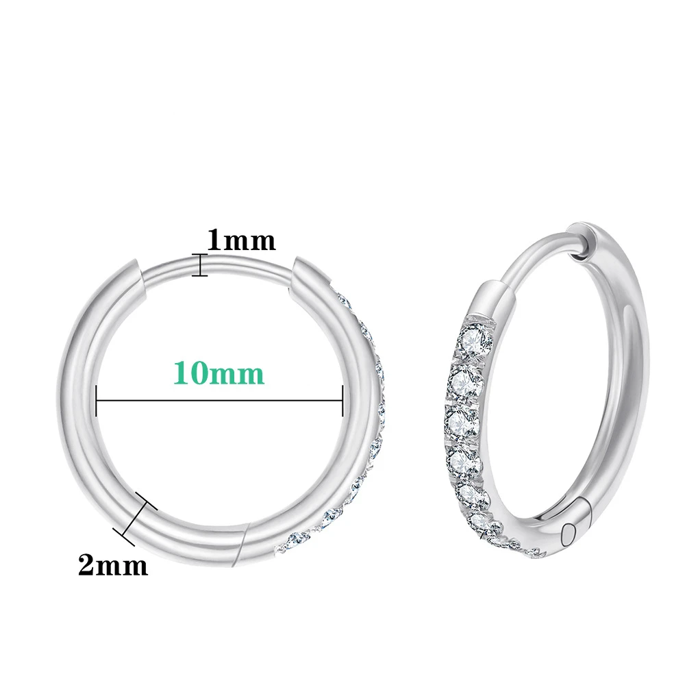 1PC Round Wire 2mm Line Stainless Steel Hoop Earrings Zircon No Fade Allergy Free Classical Brief Style IP Plating