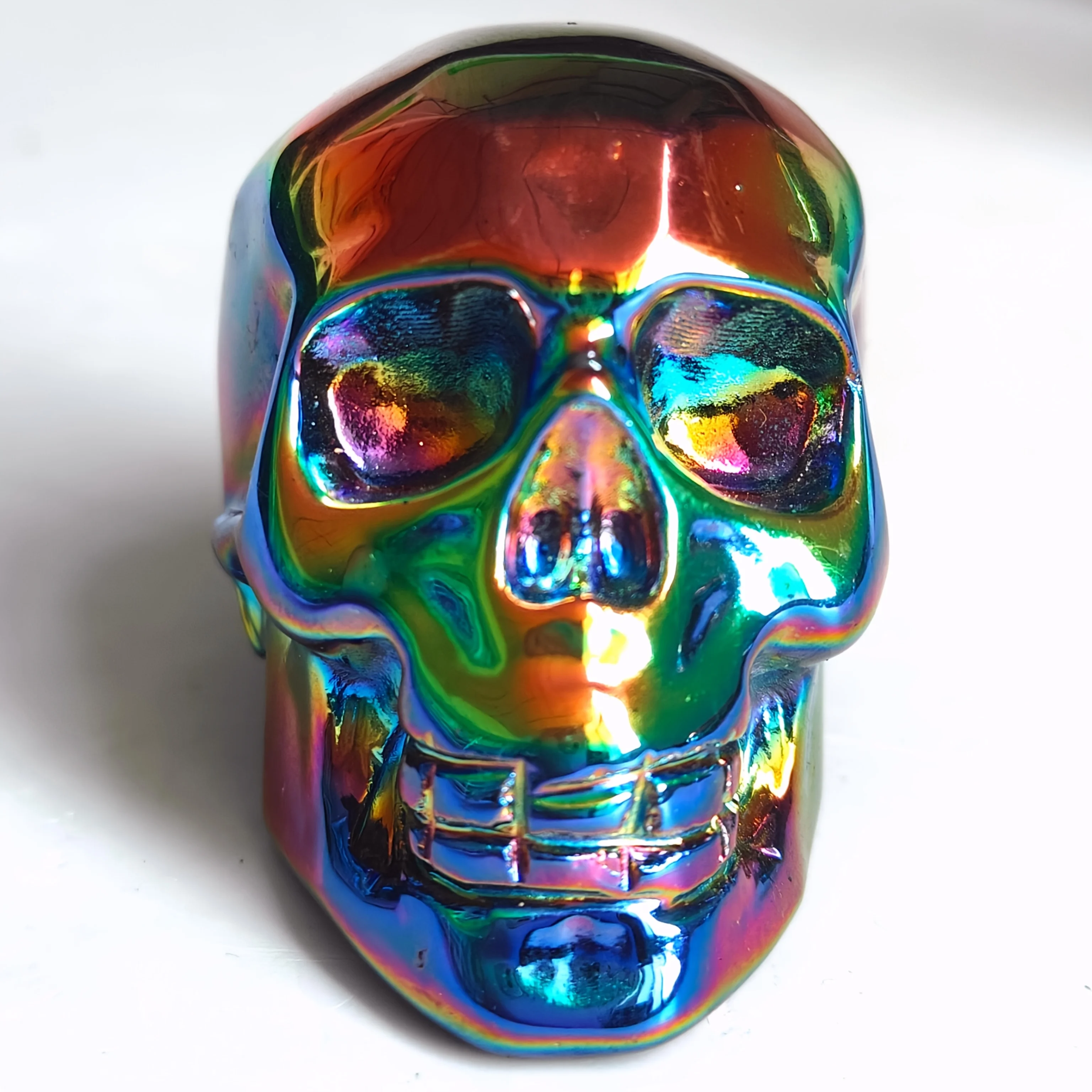 Collectibles Loose Gemstones - 1pc Titanium Aura Obsidian Skull - 2.36'' Flame Aura Stone Skull Carving - Skull view 5
