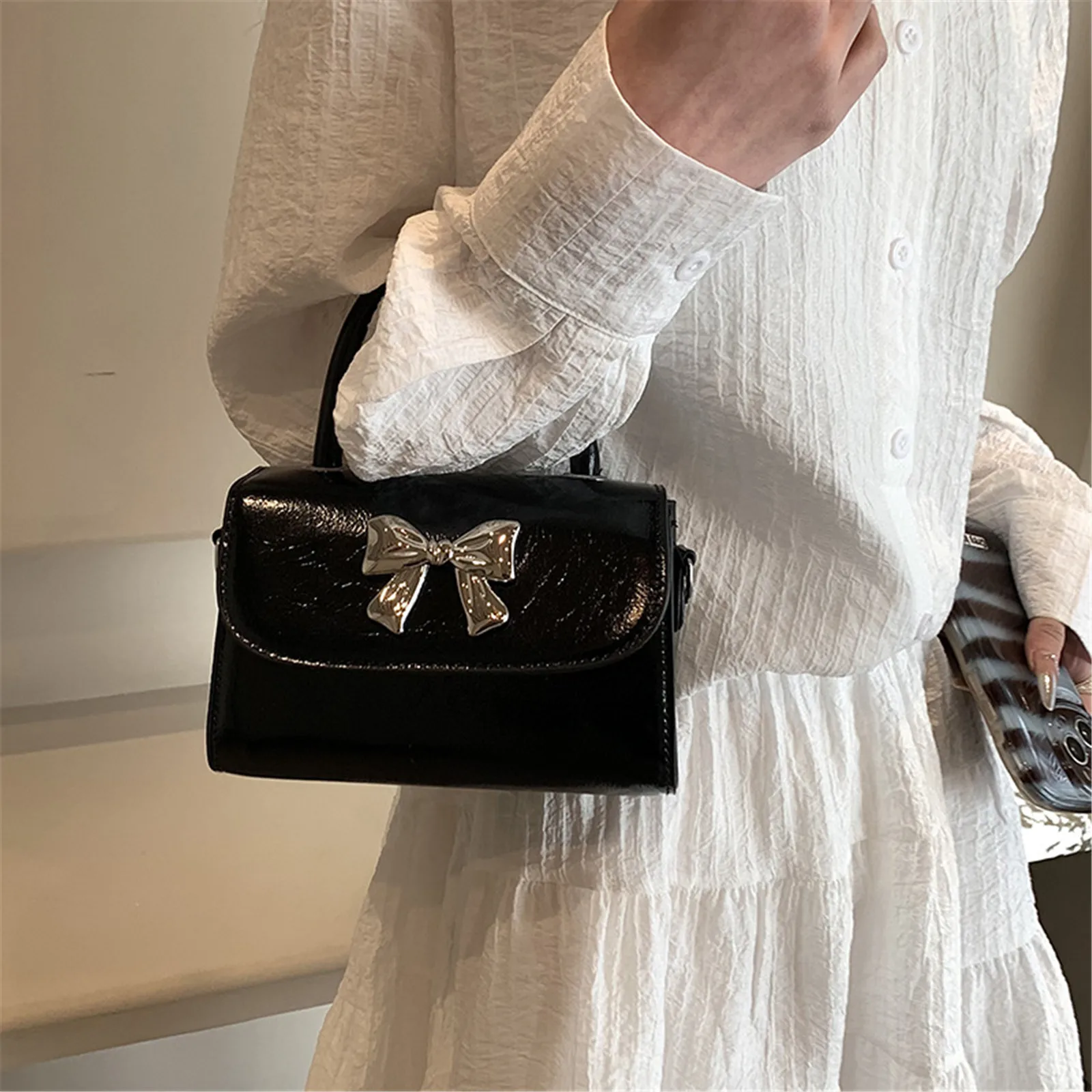 

Bowknot Design Solid Color Shoulder Bag PU Leather Flap Crossbody Bags for Women 2024 Fashion Female Chain Purse and Handbags