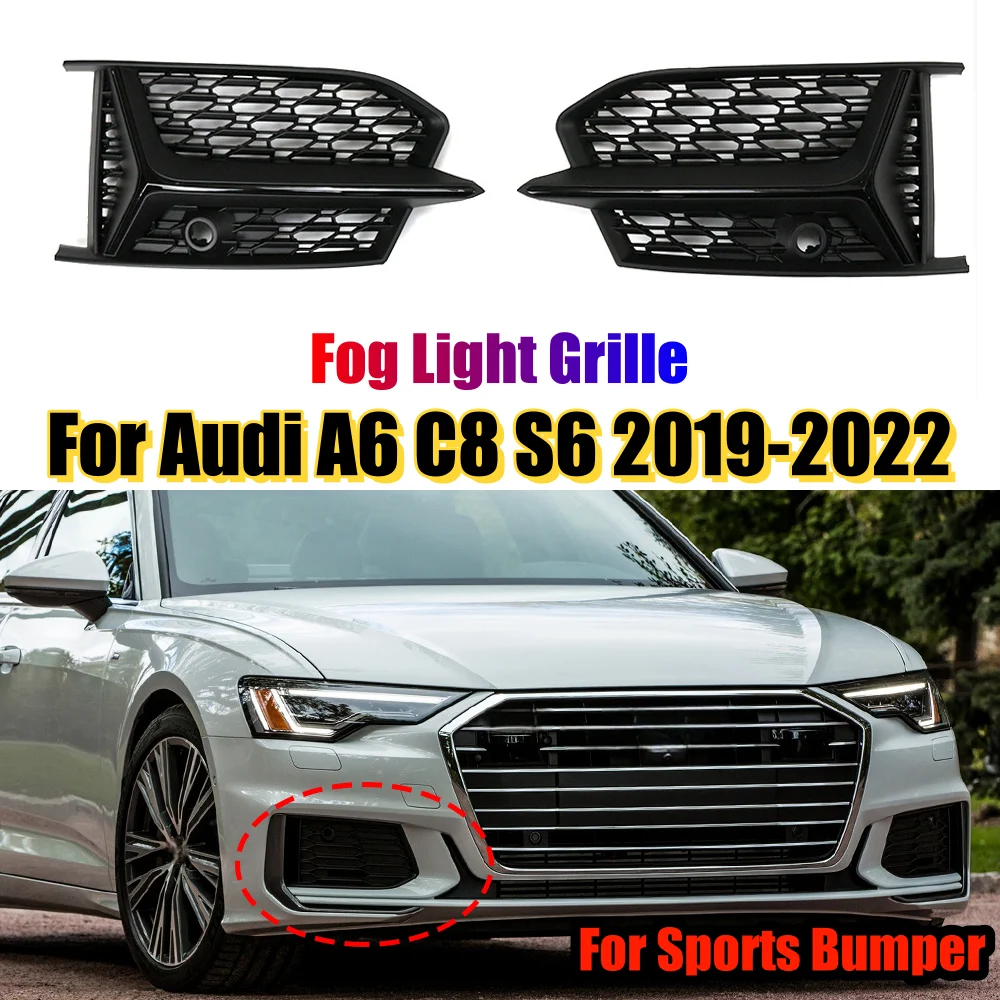 

Car Front Bumper Fog Lamp Grills Honeycomb Mesh Style Fog Light Grills For Audi A6 C8 2019-2022 Sports S-Line Bumper Car Styling