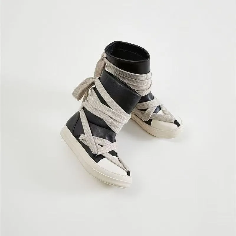 

High Top Shoes, Thick Soled Leather Boots, Couple's Shoes, Creative and Fashionable Short Boots, Waterproof Round Toe