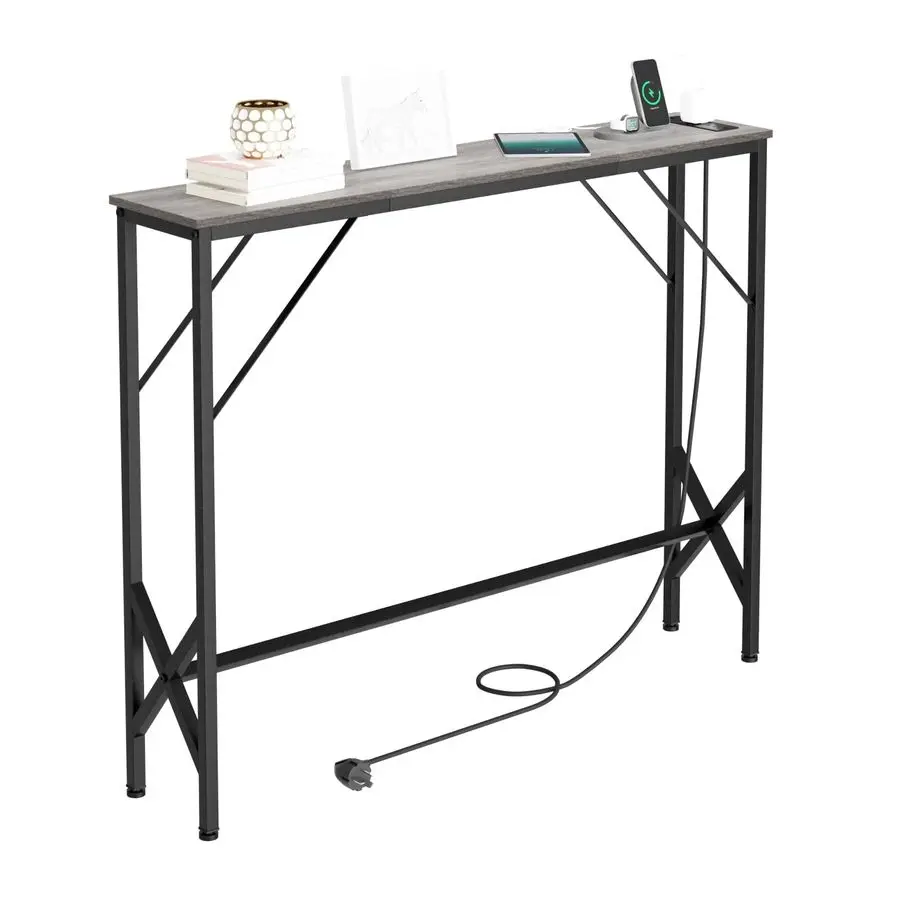 

Table, Skinny Entryway Table with FastCharging Station, Narrow Long Sofa Table, Behind Slim Couch Table for Entrance, Hallway, L