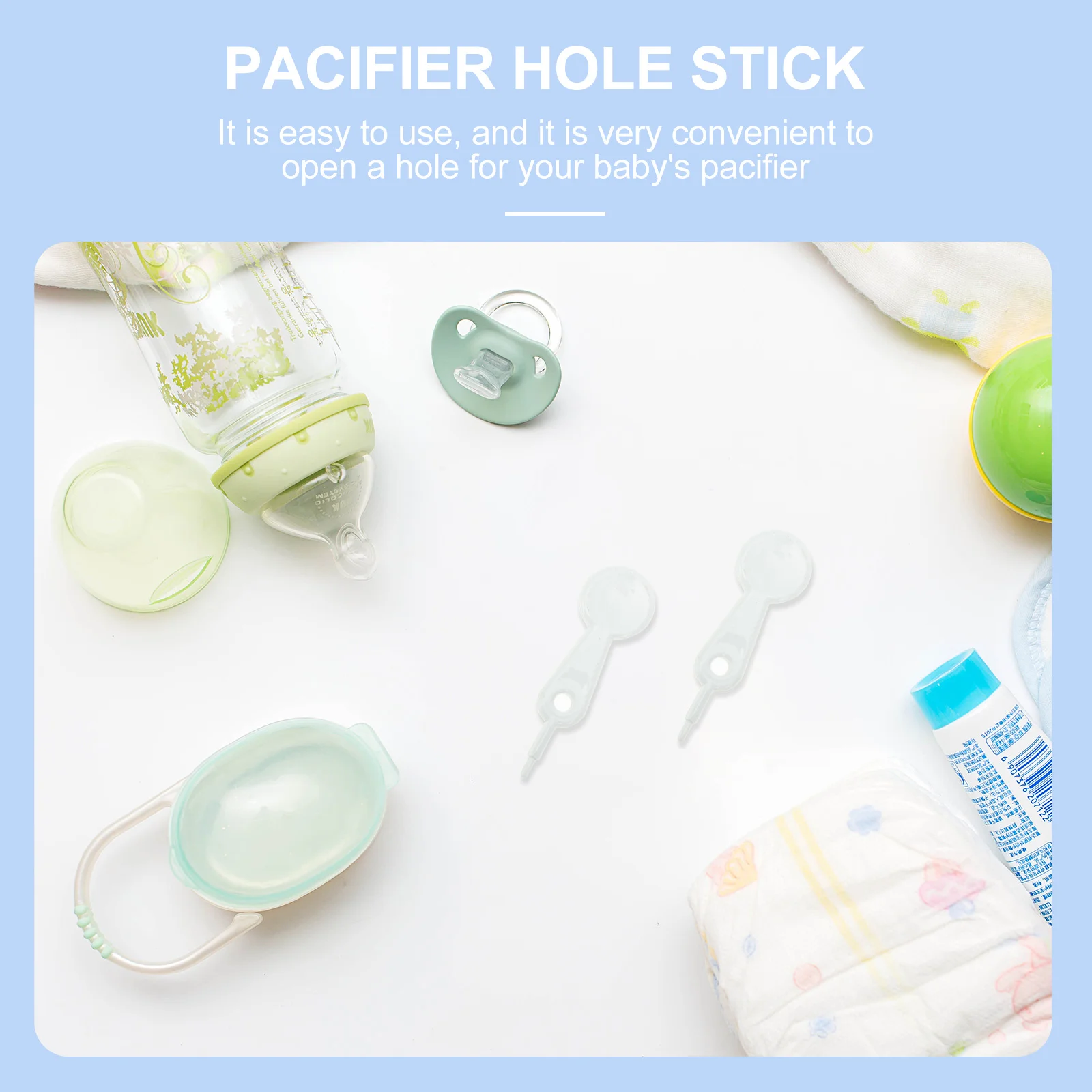 

100Pcs Pacifier Hole Rods Plastic Durable PP Material Easy Use Baby Pacifier Hole Maker Portable Replacement Tool