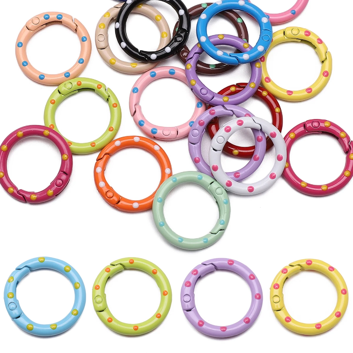 1-5pcs 25mm Colorful Dot Pattern Split Jump Rings Open Key Ring Connectors For Jewelry Making Accessories DIY Key Chain Supplies