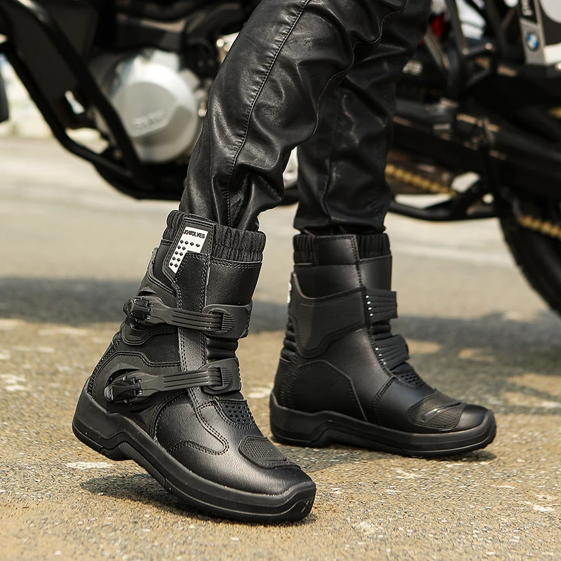 JG.WOLVES Men Riding Shoes Motorcycle Boots Waterproof Leather Motocross Boots Anti Slip Bike Off Road Racing Protective Shoes view 4