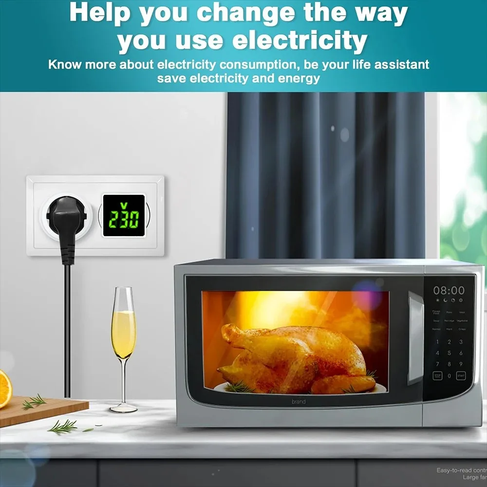 مؤشر الفولتميتر الرقمي للتيار المتردد، الفولتميتر الرقمي، لا يتطلب أسلاك، قابس أوروبي، نطاق قياس الجهد 50 ~ 500 فولت #5