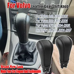 Botão de mudança de engrenagem de couro preto para volvo s60 s80 v70 xc70 costura couro 5/6 manual shifter alavanca caneta estilo do carro acessórios